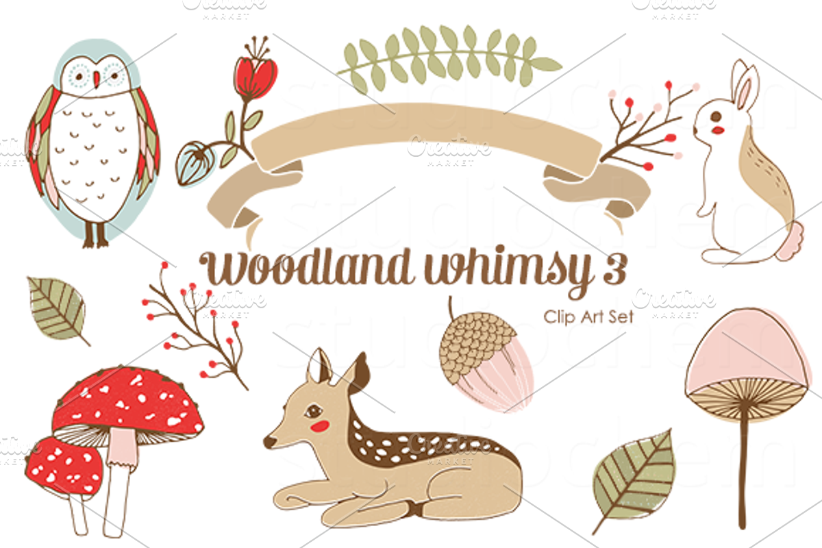 Woodland Whimsy 3 .png Clip Art Set, an Illustration by StylishDesignMe