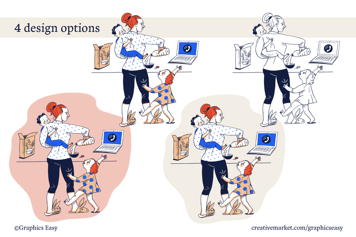 Multitasking working mom, a Work Illustration by Travel Illustration Shop (Photo 2 of 4)