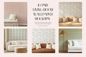 Living Room Wallpaper Mockup Bundle, a Household Mockup by ItsFreakinMockups