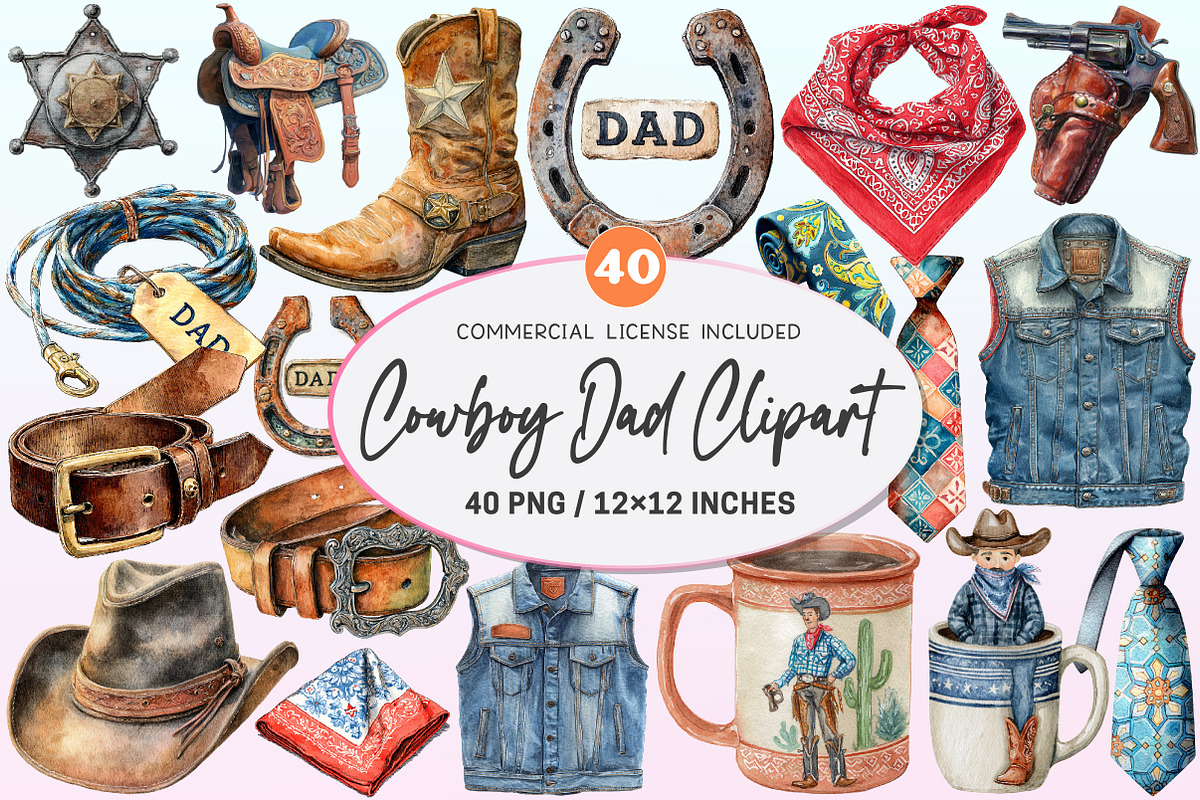 Retro Cowboy Dad Clipart PNG, a Graphic by CitraGraphics (Photo 1 of 4)