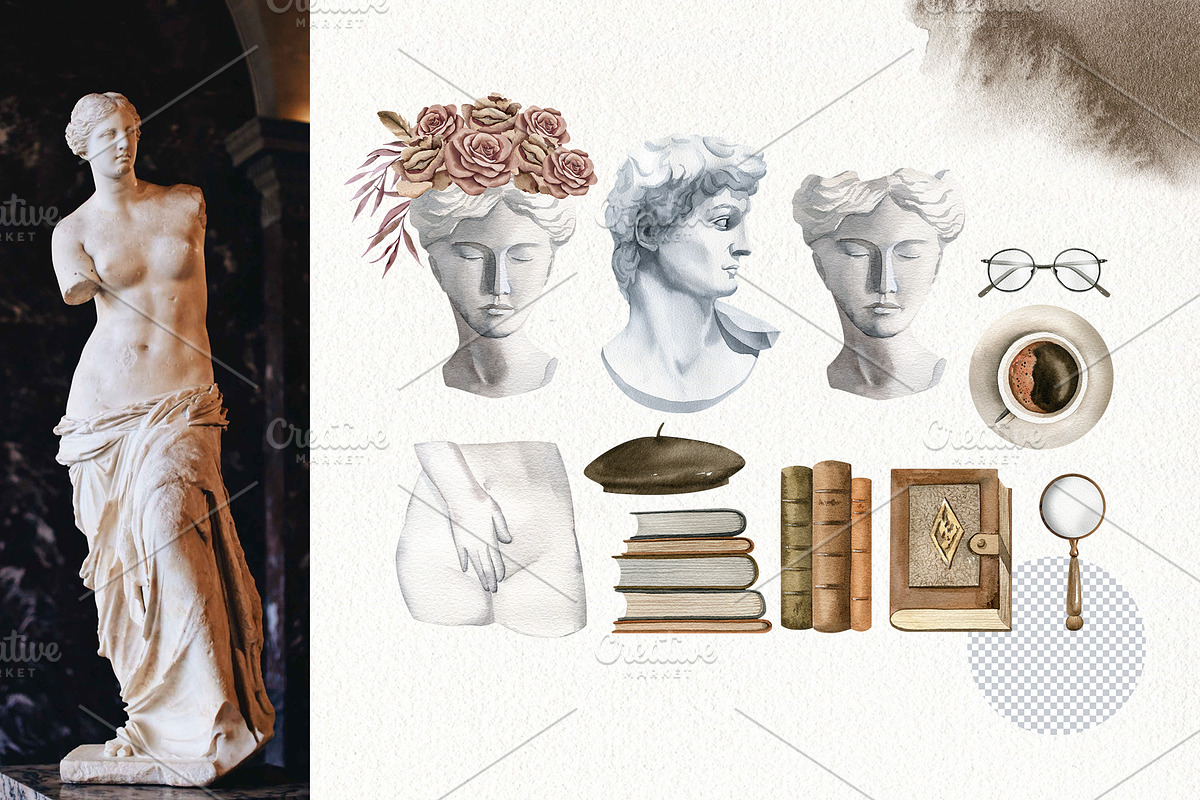 Dark Academia watercolor clipart set, an Education Illustration by Color Hugs Art (Photo 3 of 10)