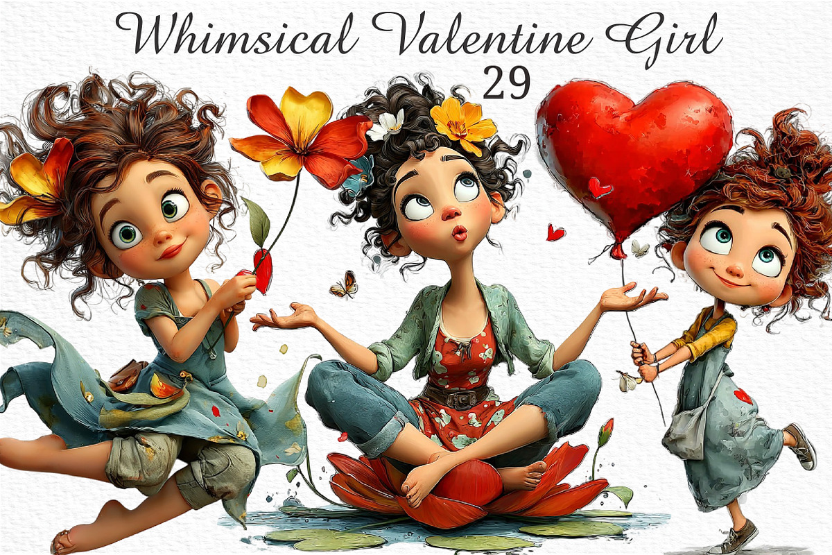 Whimsical Valentine Girl Clipart Png, an Illustration by Craft Nest (Photo 1 of 11)