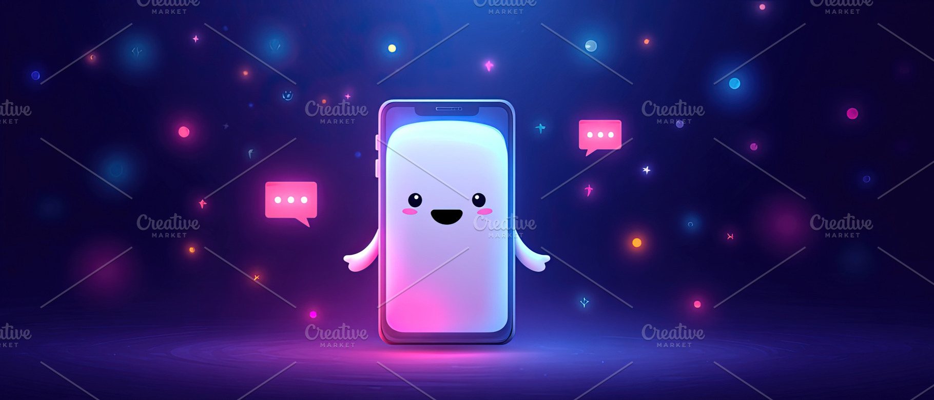 Cheerful chatbot character displayed on a glowing smartphone scr, an Abstract Photo by Ales Munt