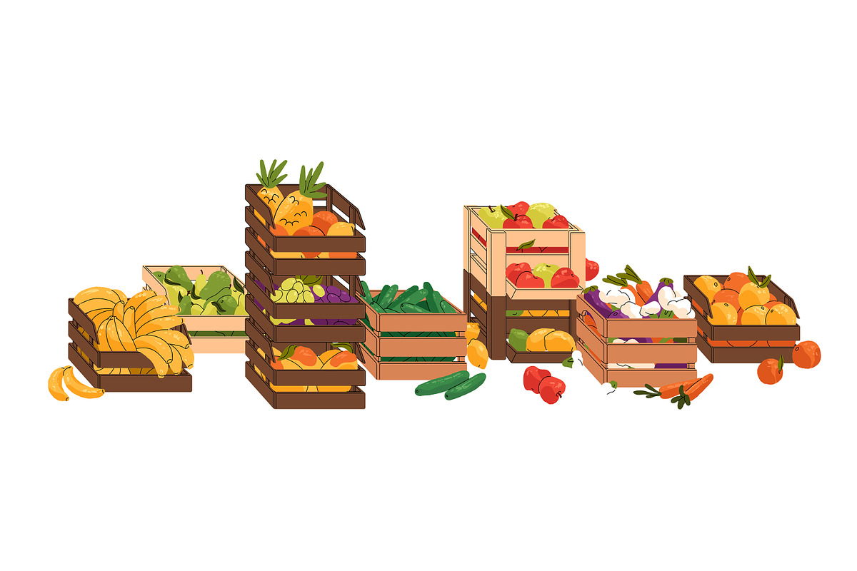 Fruit & vegetables boxes set, banner, a Food Illustration by PaperTrident (Photo 11 of 13)