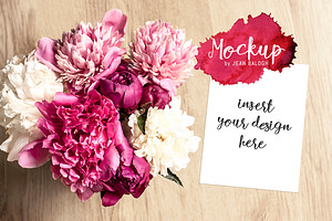 Vertical Card Mockup With Peonies