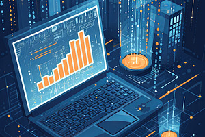 Futuristic digital network with VPN laptop innovation and graph analytics, a Photo by AS photostudio