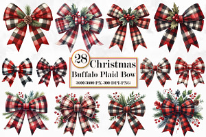 Christmas Buffalo Plaid Bow Clipart