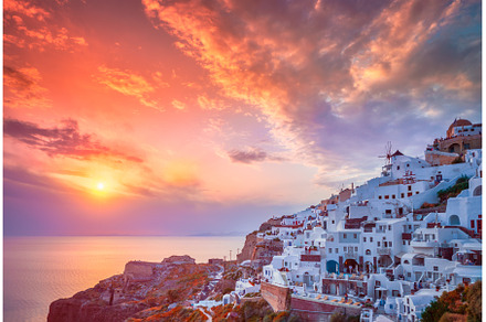 Sunset over Oia town on Santorini, an Architecture Photo by f9photos