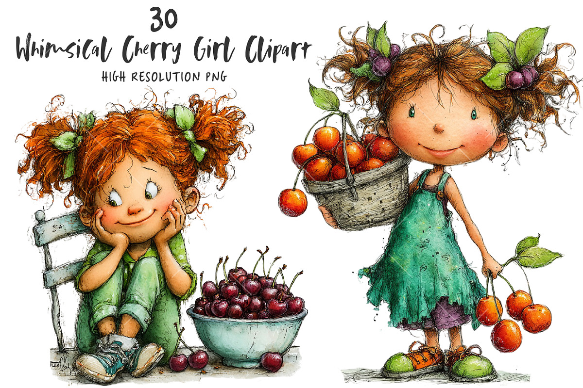 Whimsical Cherry Girl PNG Clipart, an Illustration by OK Design (Photo 1 of 6)