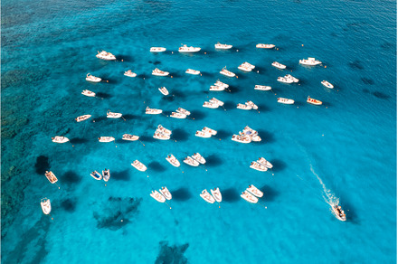 Aerial view of many motorboats on, a Nature Photo by den-belitsky