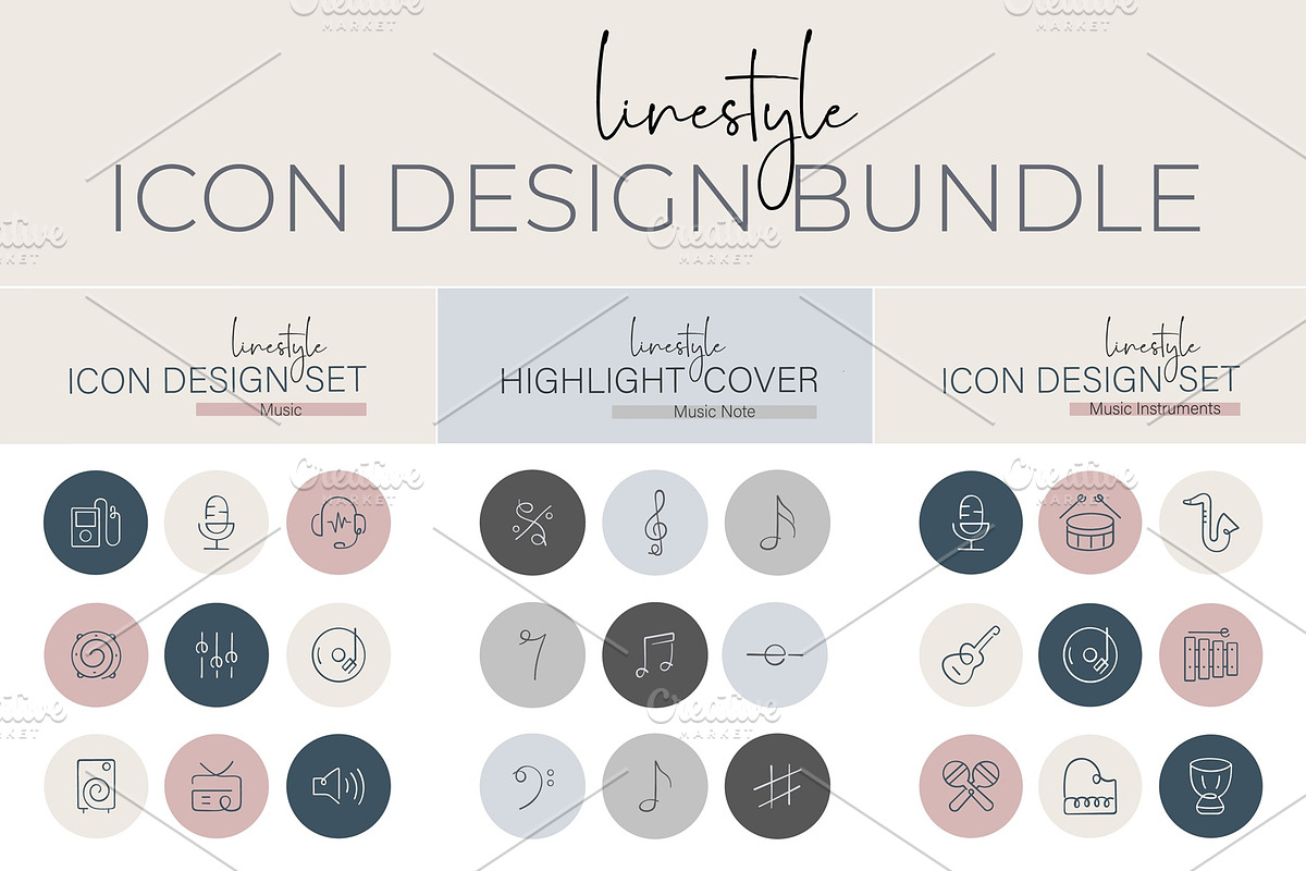 Linestyle Icon Design Bundle Music, an Outline Icon by pepulousdsg
