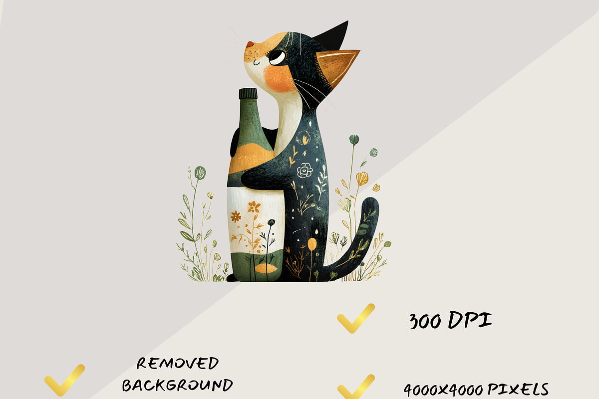 FOLK ART CAT CLIPART PACK, an Animal Illustration by Daring Digies (Photo 6 of 8)