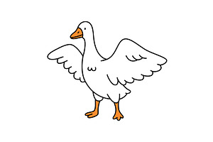 Cartoon goose with wings spread open, an Animal Illustration by GraphiShop