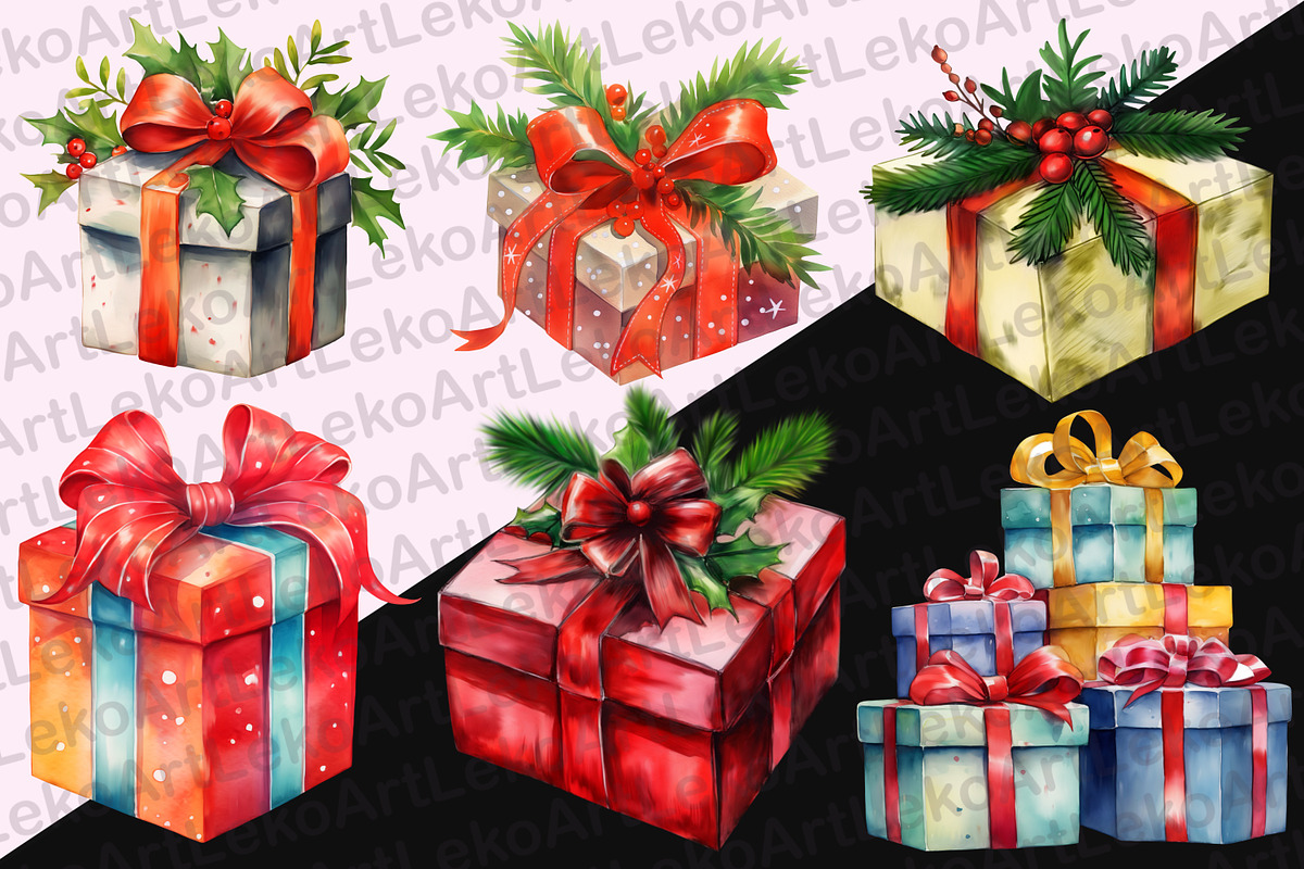 Gift Boxes Watercolor Clipart, a Decorative Illustration by LekoArt (Photo 3 of 10)
