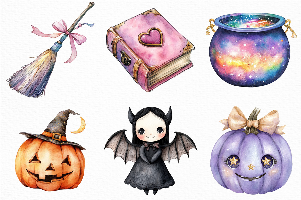 Watercolor Dreamy Cute Halloween PNG, an Illustration by Craft Nest (Photo 3 of 6)