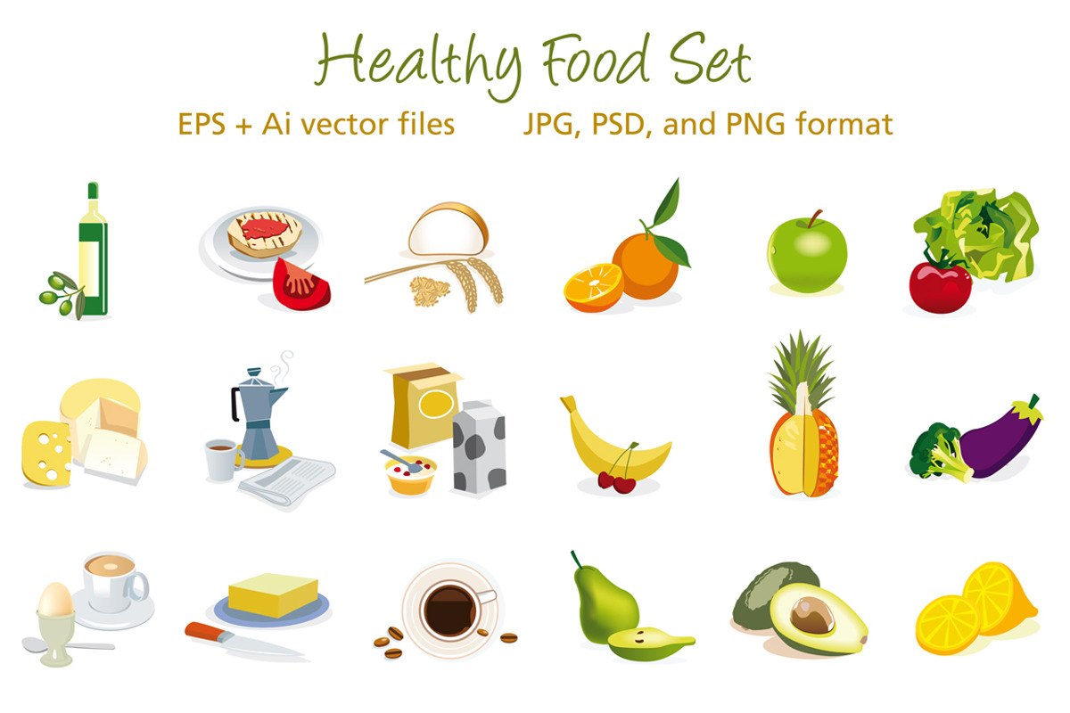 Healthy Food Set, a Food Illustration by ÁRTICA (Photo 2 of 2)