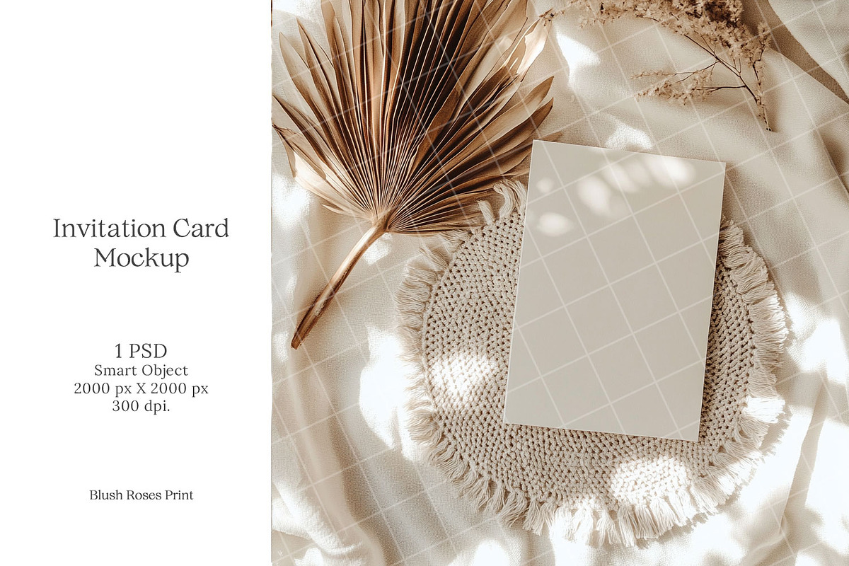 Boho 5x7 Invitation card mockup PSD, an Advertising Mockup by Blush Roses Print