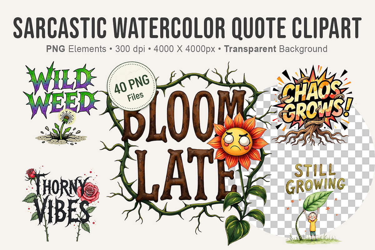Sarcastic Watercolor Quote Clipart, an Illustration by Artnoy (Photo 1 of 8)