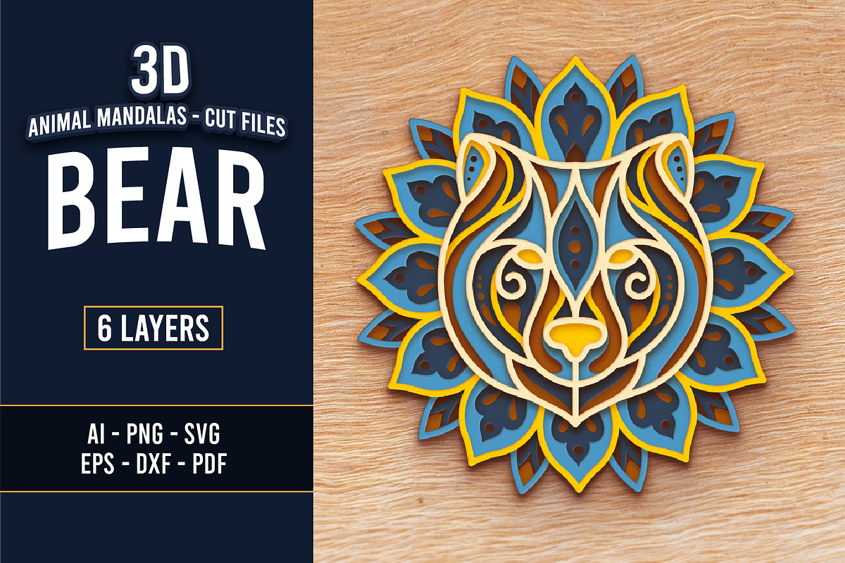 Bear 3D Mandala - SVG Laser cut file, an Object Graphic by Arshad Ali (Photo 1 of 8)