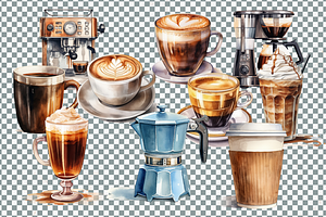 Watercolor Coffee Lover Clipart Set