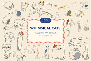 Whimsical Cats Hand Drawn Arts