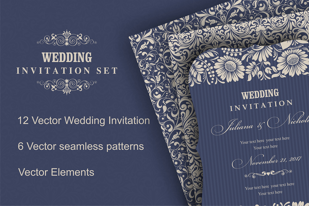 Wedding Set. Pattern and Invitation., a Card Template by NataLito (Photo 1 of 10)