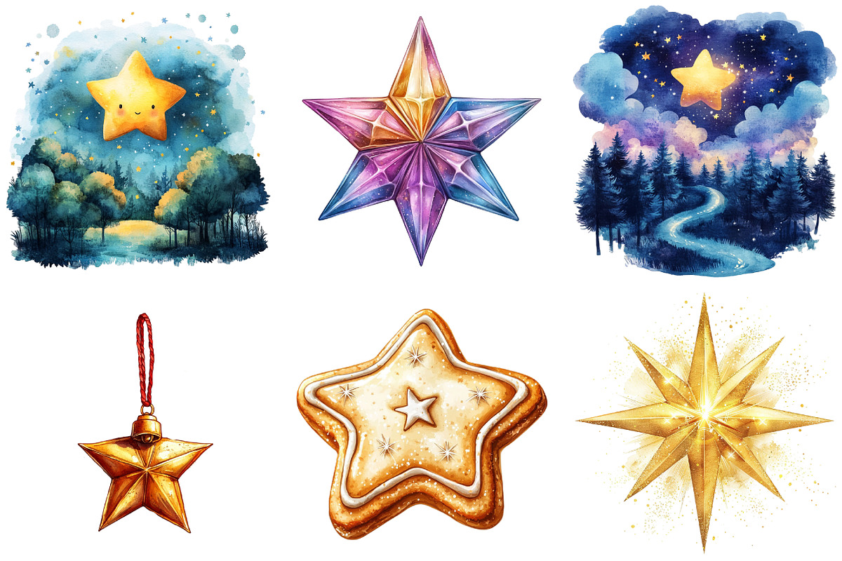 Christmas stars Clipart, an Illustration by Watercolor design (Photo 3 of 4)