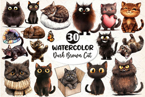 Cute Dark Brown Cat Clipart, an Illustration by Dream Creation