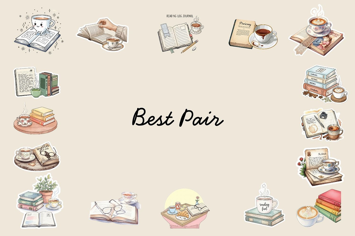 Cozy Book and Tea Sticker Set