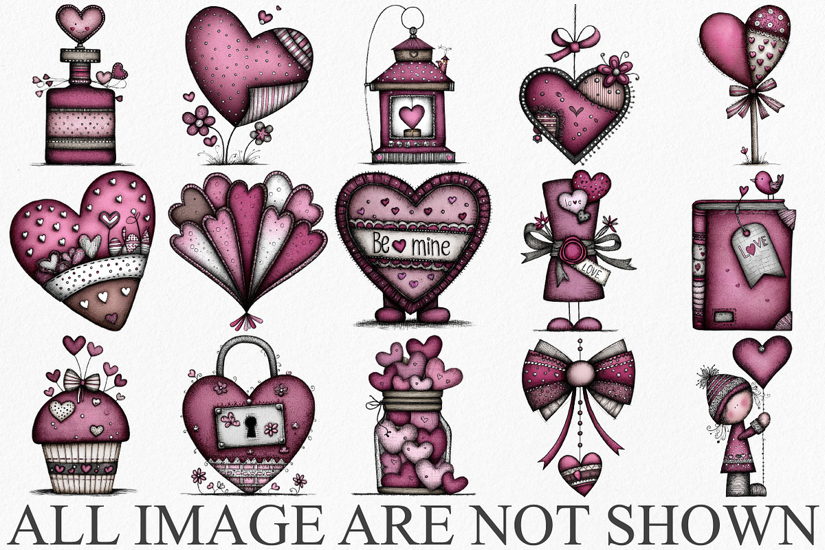Whimsical Valentine Clipart Bundle, an Illustration by Canvas Craft (Photo 3 of 6)