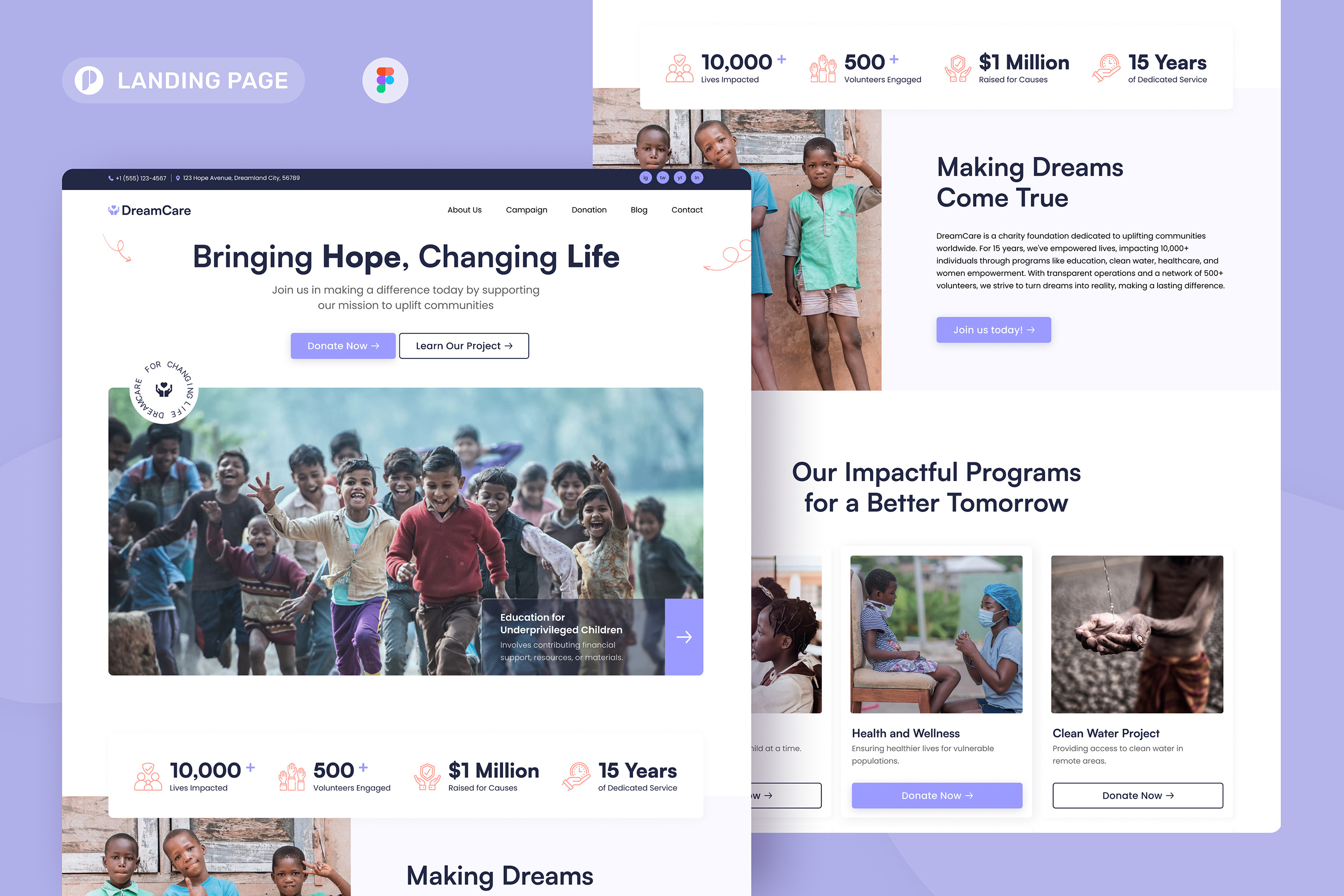 Charity Foundation Landing Page, an UI Kit Template by peterdraw