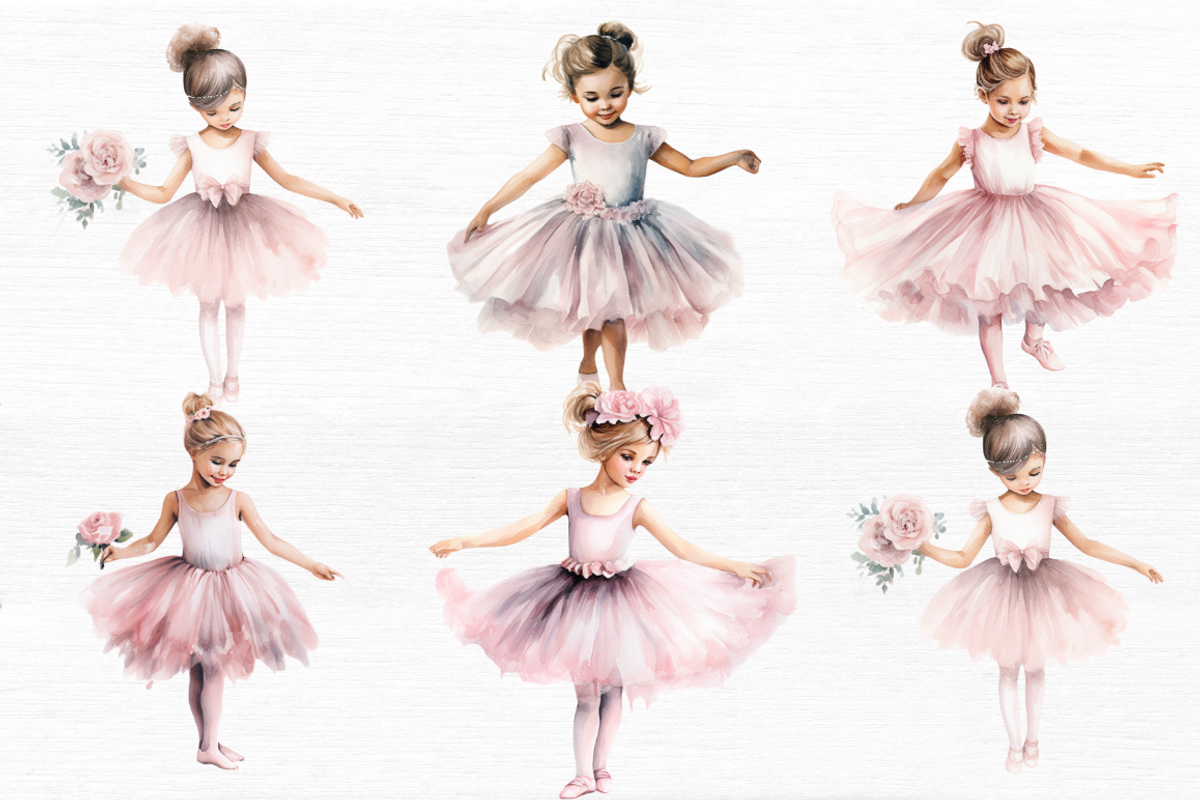 Little Ballerina Watercolor Clipart, an Object Graphic by Regulrcrative