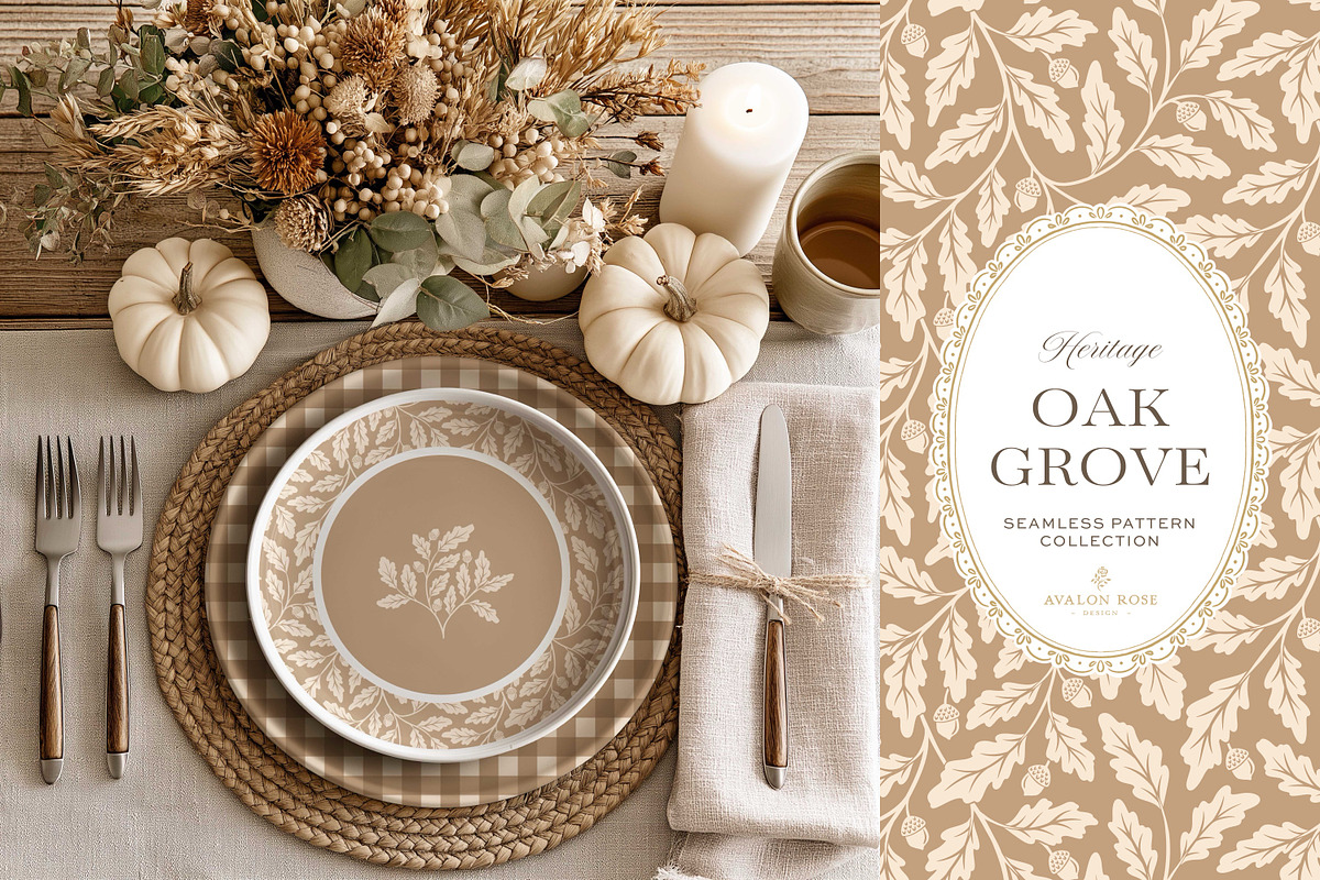 Oak & Acorn Autumn Patterns - Tan, a Pattern Graphic by Eclectic Anthology (Photo 3 of 13)