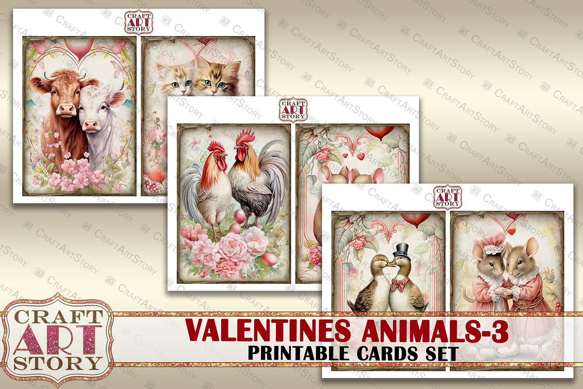 Valentines animals cards set-3, an Animal Illustration by CraftArtStory (Photo 3 of 6)