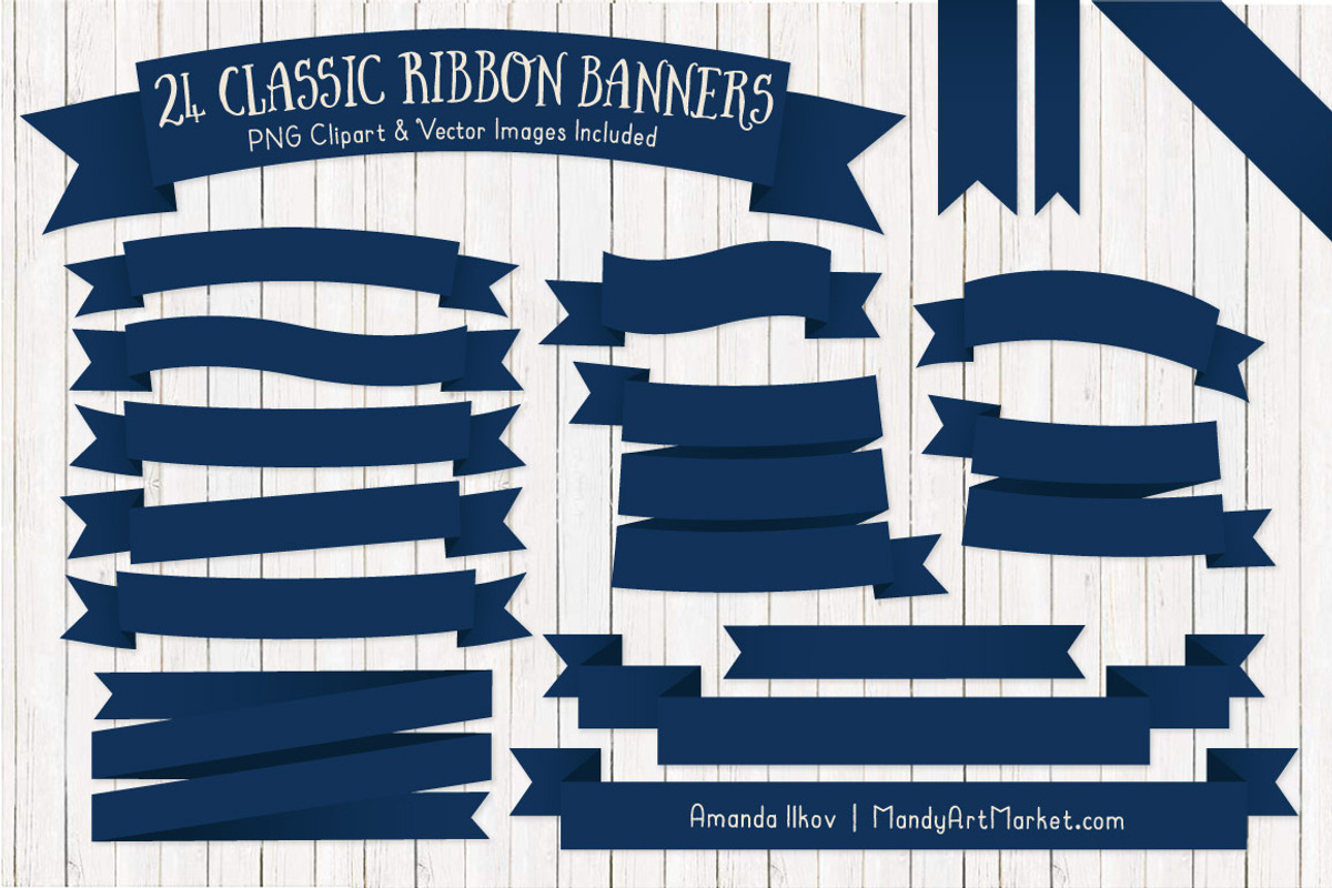 Navy Ribbon Banner Clipart, an Illustration by Amanda Ilkov (Photo 1 of 4)