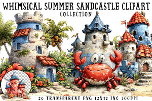 Whimsical Summer Sandcastle Clipart, an Illustration by OK Design
