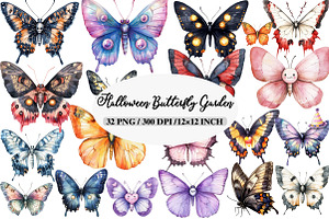 Halloween Butterfly Garden Clipart, an Illustration by Daily.Designs