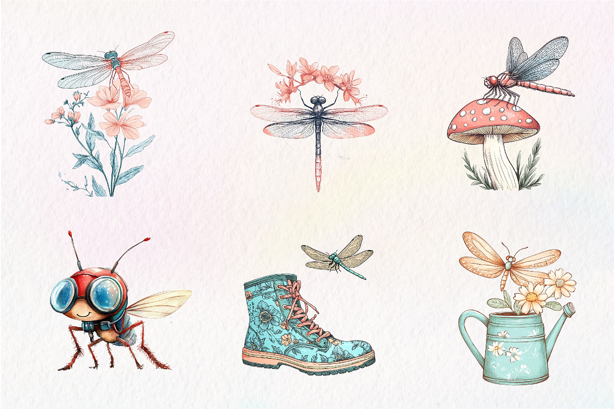 Summer Dragonfly Garden Clipart, an Illustration by CreationArt (Photo 2 of 5)