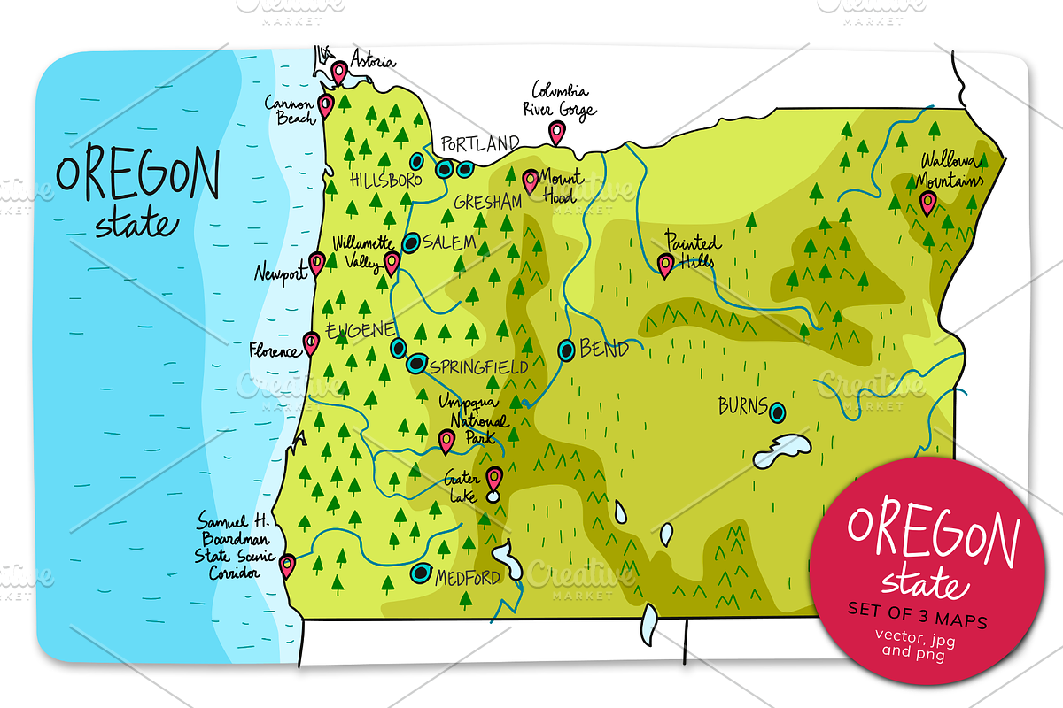Oregon maps, an Education Illustration by Illustrationsforteachers (Photo 3 of 5)