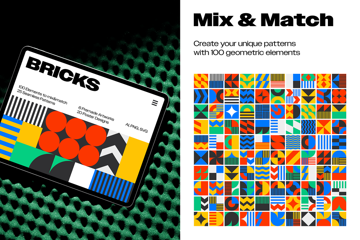 BRICKS-Geometric Pattern Collection, a Pattern Graphic by Katedsgn (Photo 2 of 12)
