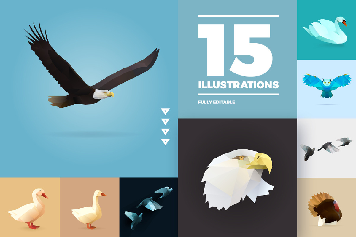 Polygonal Birds, an Animal Illustration by blauananas (Photo 2 of 5)