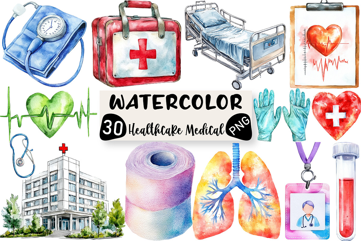 Watercolor Healthcare Medical Clipar, an Illustration by Black Bird Studio (Photo 1 of 6)