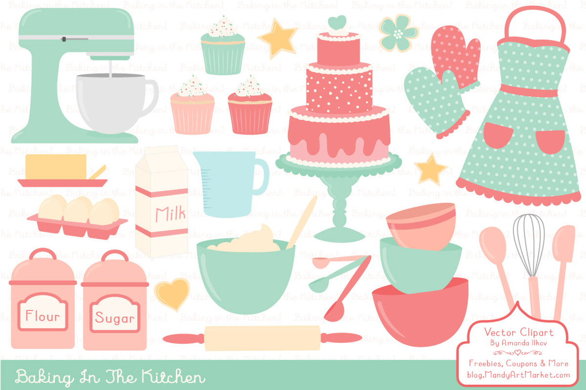 Mint & Coral Baking Clipart, an Illustration by Amanda Ilkov (Photo 1 of 4)