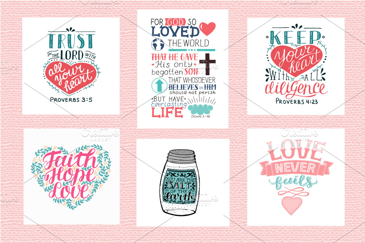 BUNDLE 62 colorful BIBLE VERSES, an Education Illustration by Ola-la-la (Photo 2 of 16)