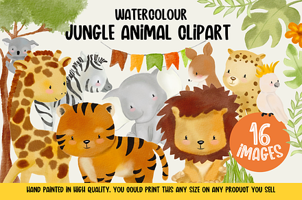 Watercolor, Jungle Animals, Safari,