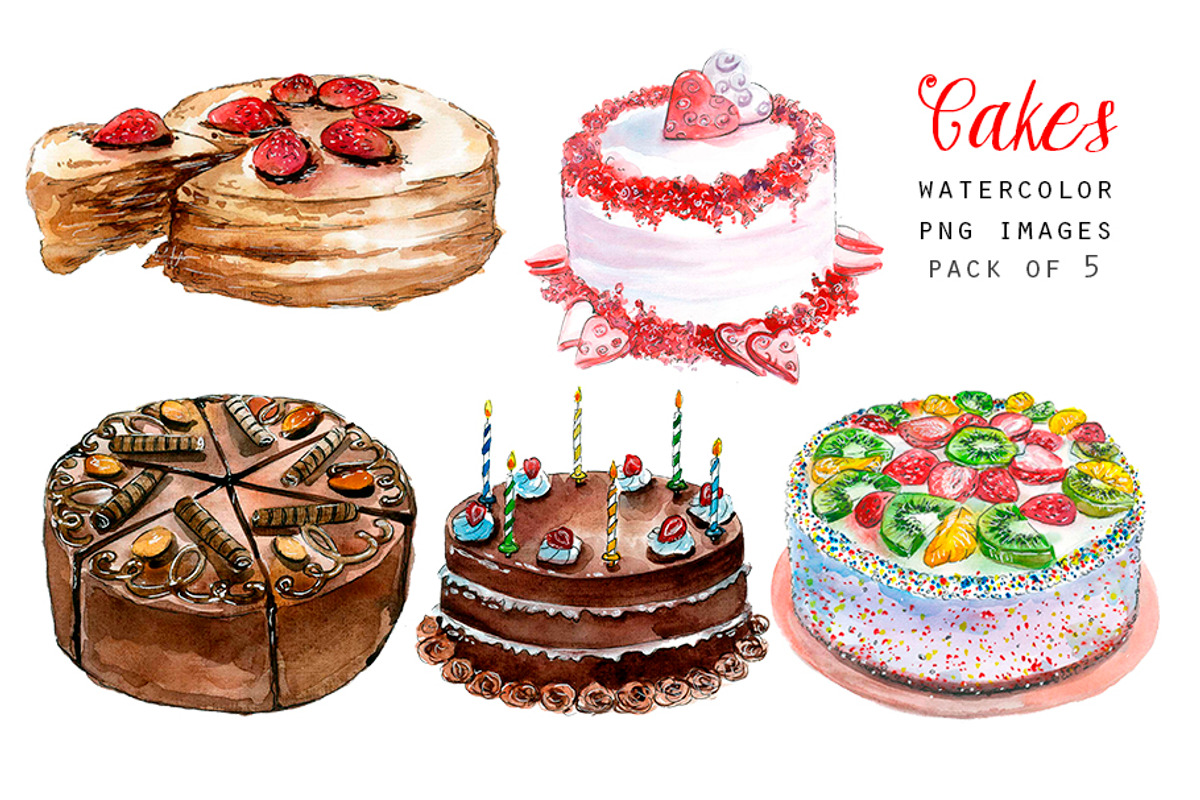 Watercolor cakes clipart, a Food Illustration by YesFoxy