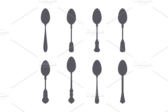 Set Of Spoon Silhouette Isolated