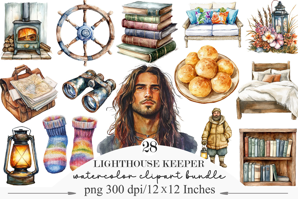 Watercolor Lighthouse Keeper, an Illustration by Designking (Photo 1 of 5)