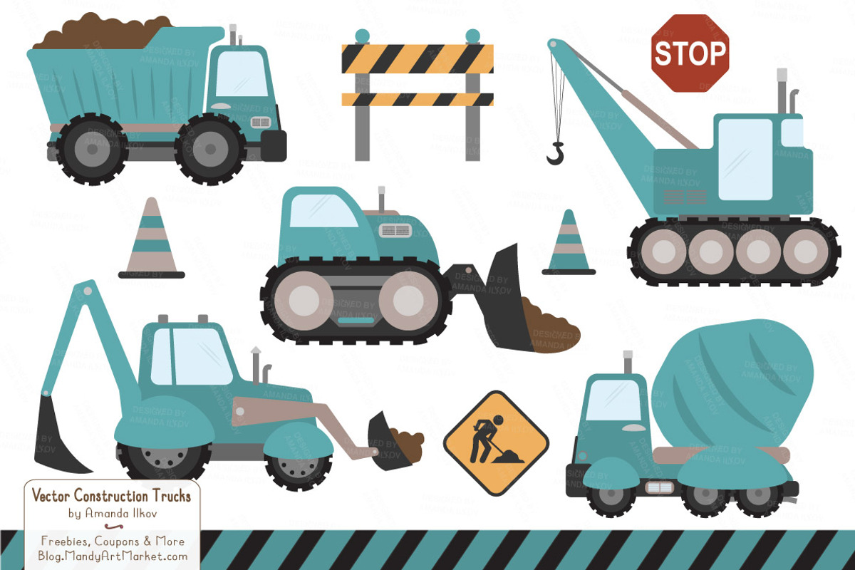 Vintage Blue Construction Trucks, an Illustration by Amanda Ilkov (Photo 1 of 2)