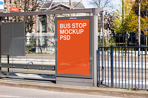 Realistic Bus Stop Mockup PSD
